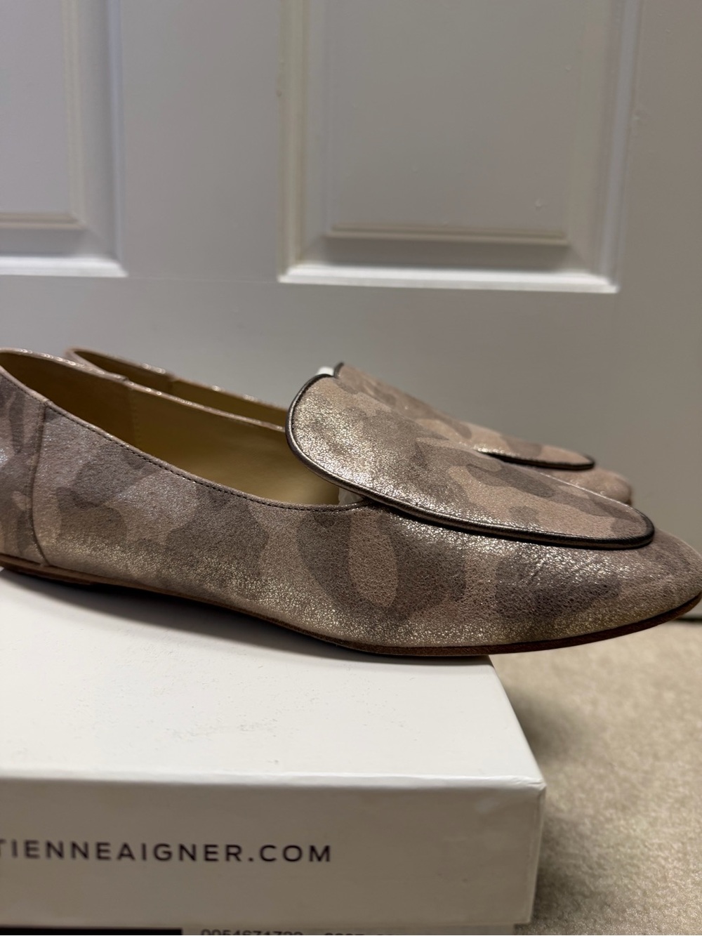 Etienne Aigner Metallic Taupe Camo Loafers